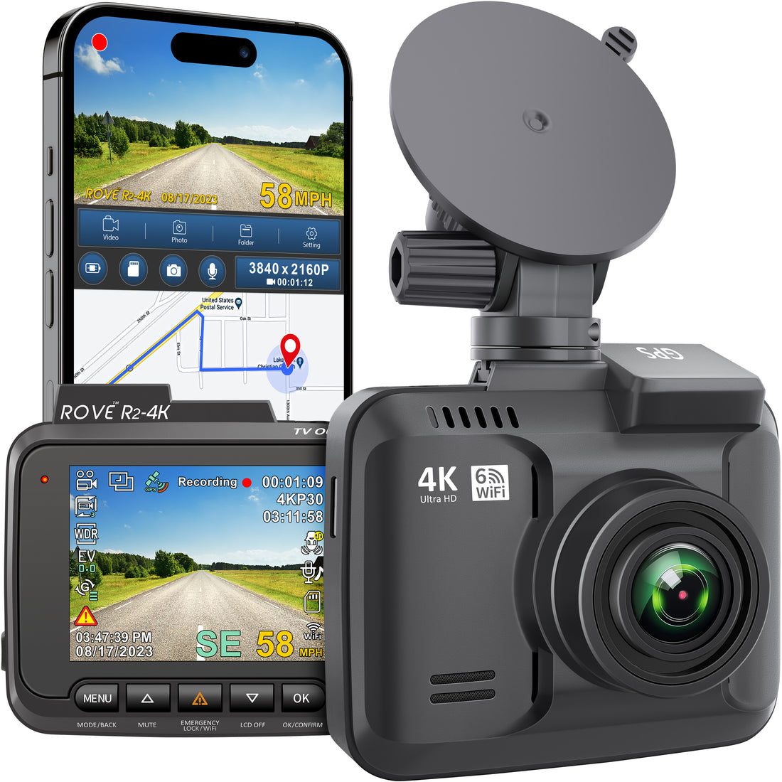 ROVE R2-4K Dash Cam 4K Ultra HD 2160P Dash Board Camera Built In Wi-Fi 6 & GPS - Special Offer