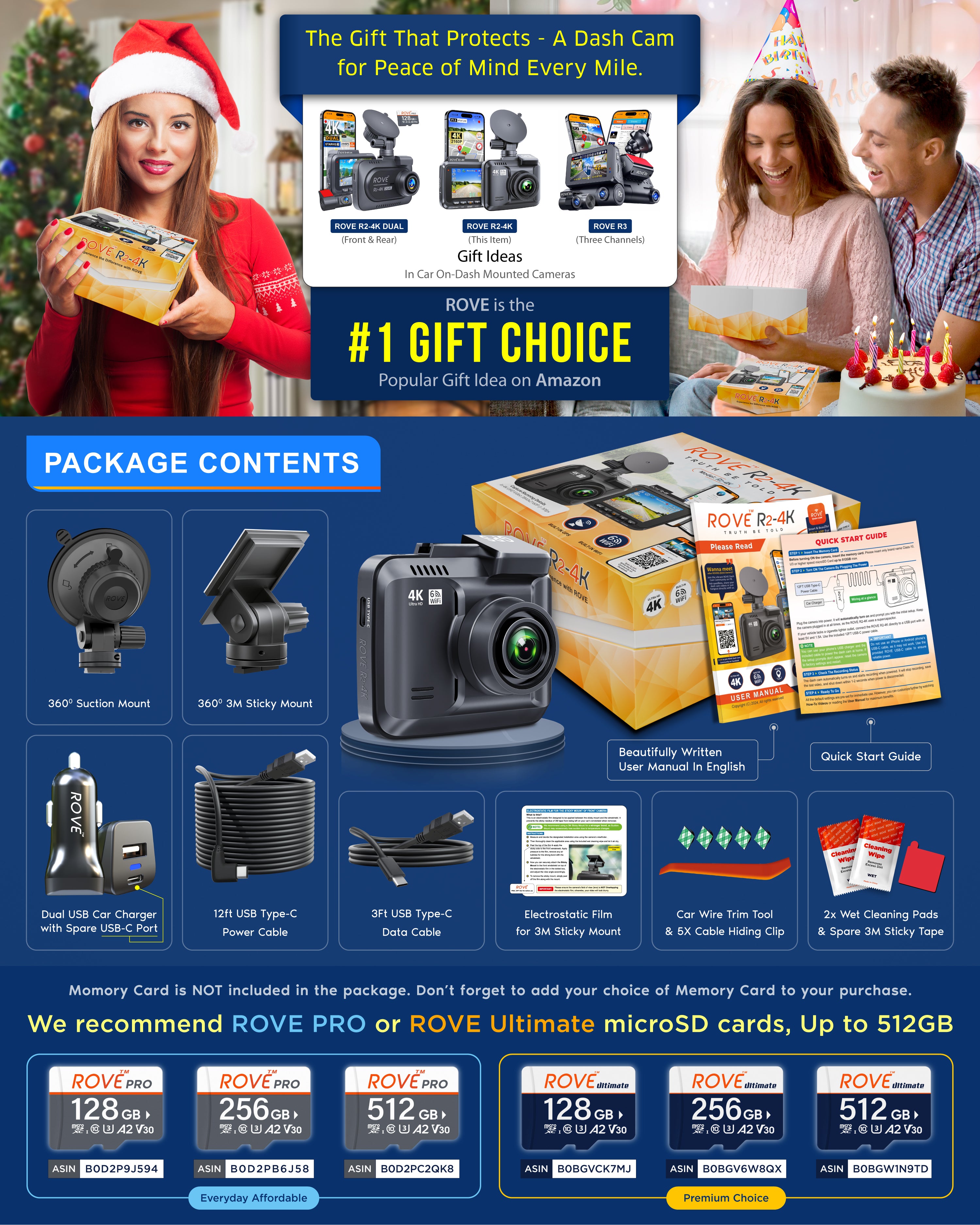 ROVE R2-4K Dash Cam 4K Ultra HD 2160P Car Dashboard Camera Built In Wi-Fi 6 & GPS