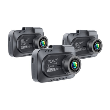 Rove R2 Dual Pro dash cam with three cameras on white background