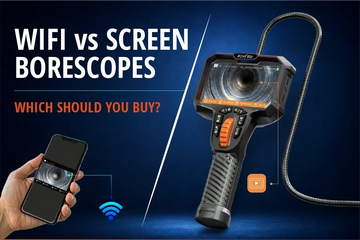 WiFi vs screen borescopes showing phone-connected camera and ROVE RS2
