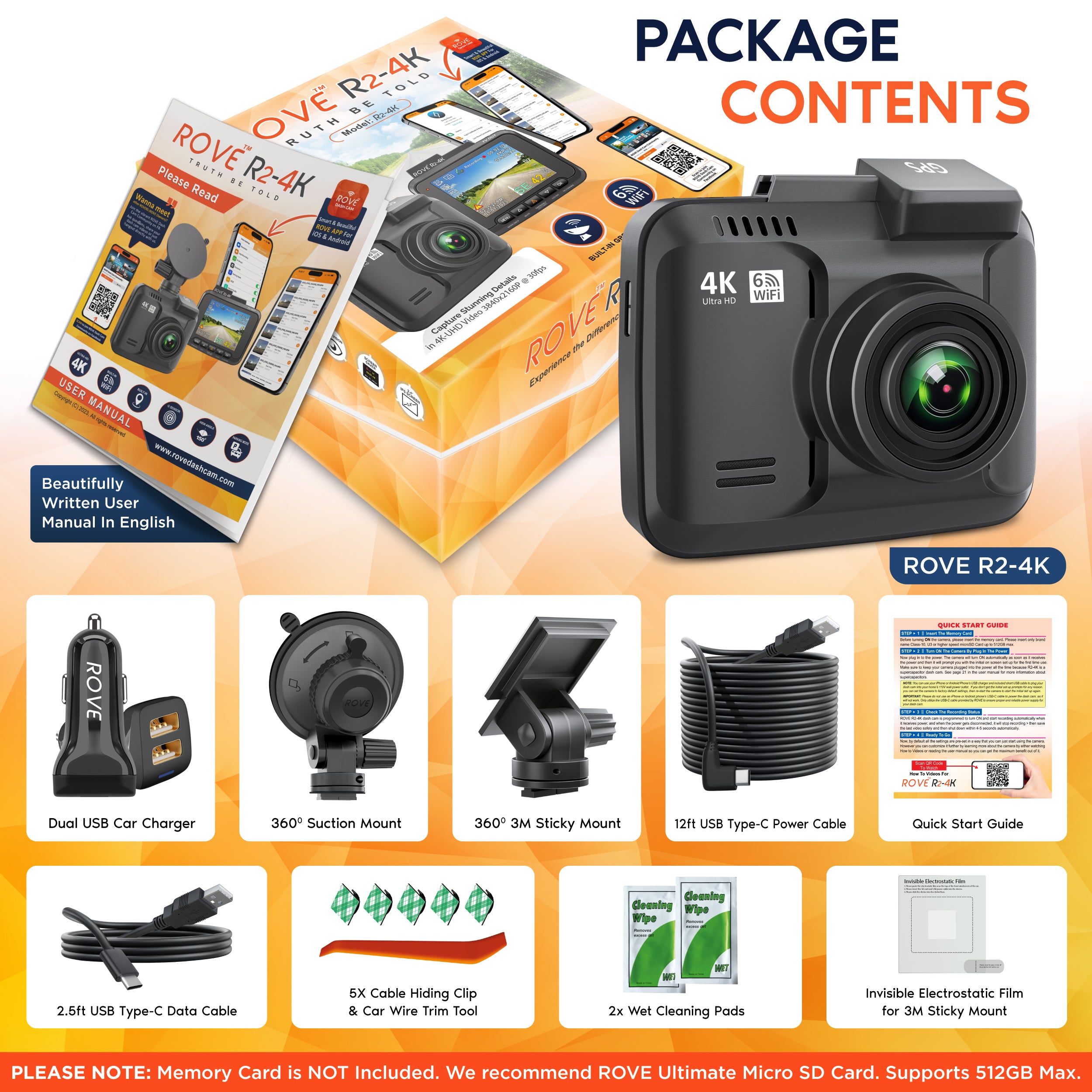 ROVE R2-4K Dash Cam - Returned Item within their 1st 30-days [Open Box]
