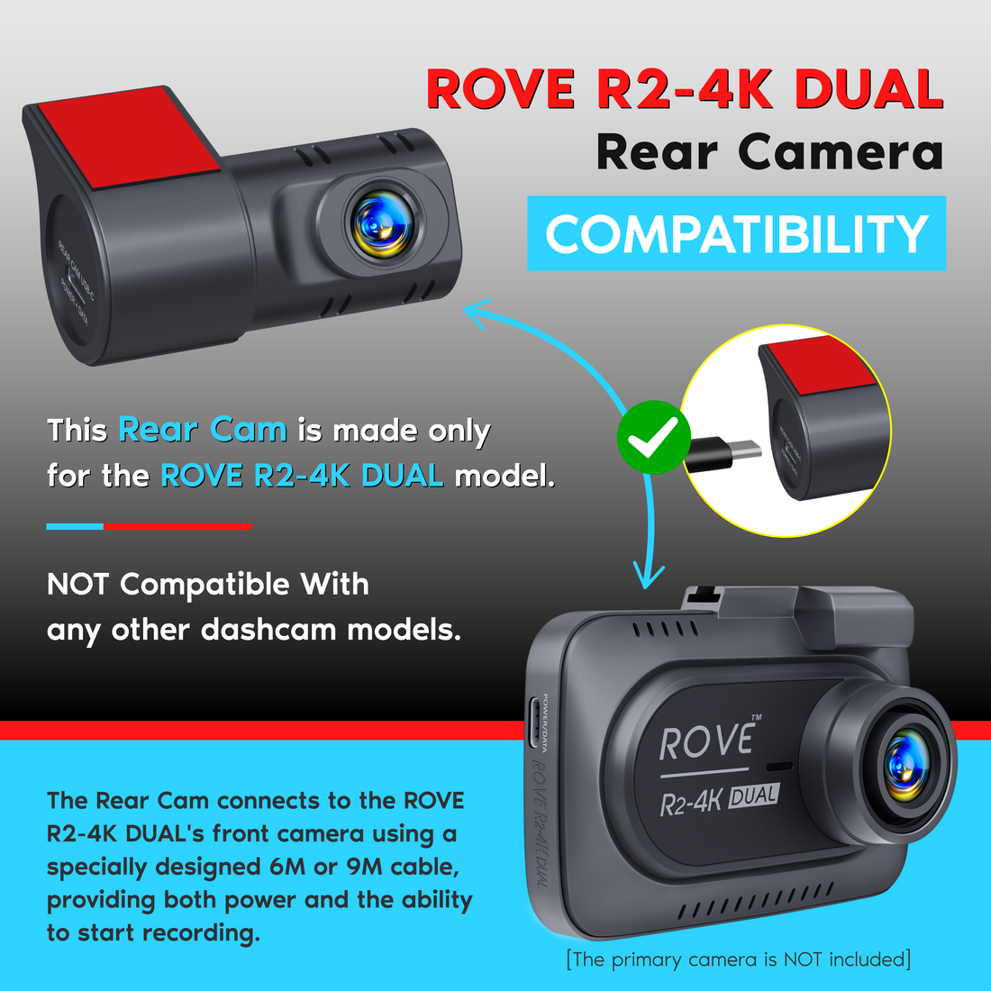 ROVE R2-4K DUAL Rear Camera - Full HD 1080P Recording, F1.8 Aperture and 140-Degree A+ Wide Angle