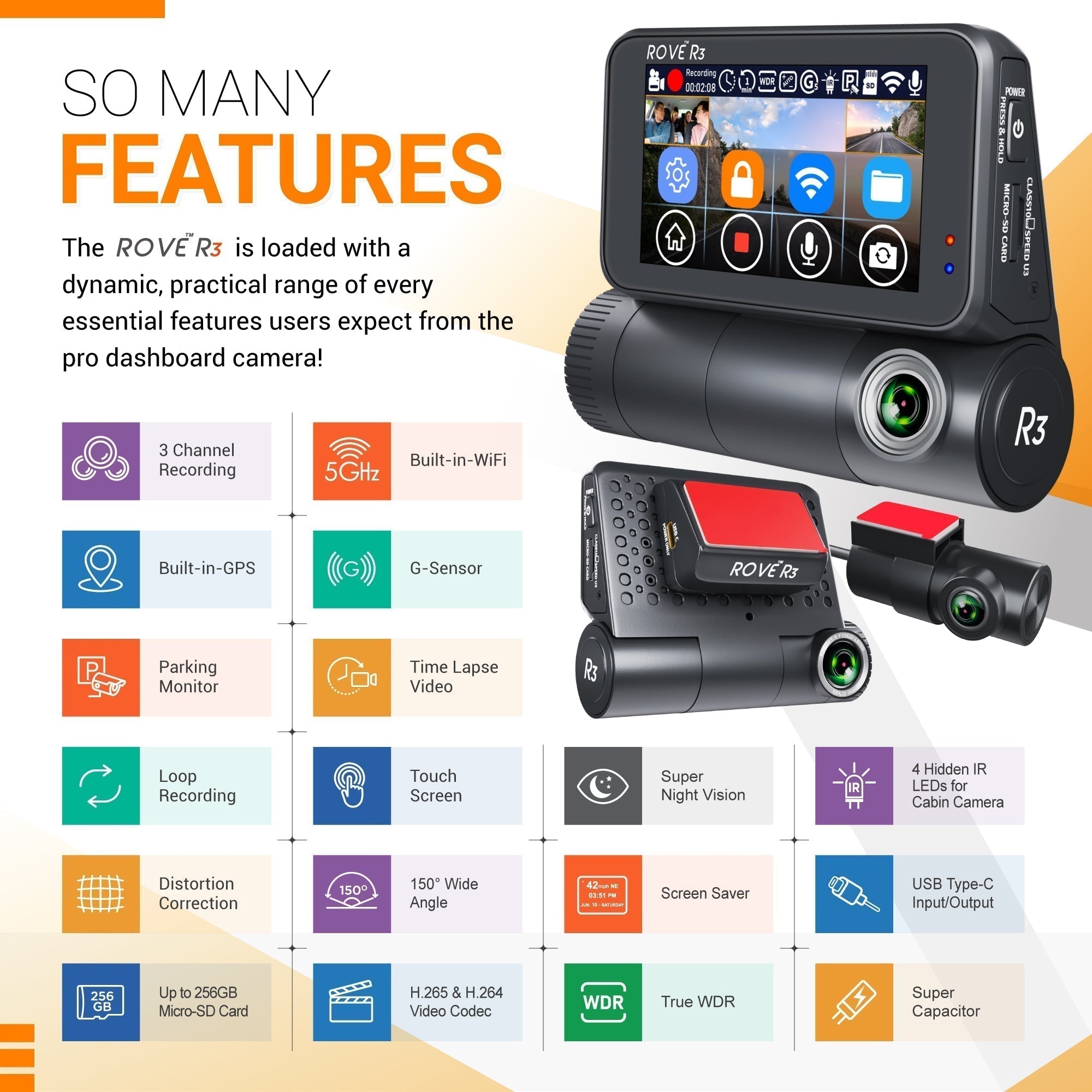 Beats Audio Rove Computer Touch Screen ROVE R3 2024 DASH CAM | 128 GB SD CARD BUNDLE | 3