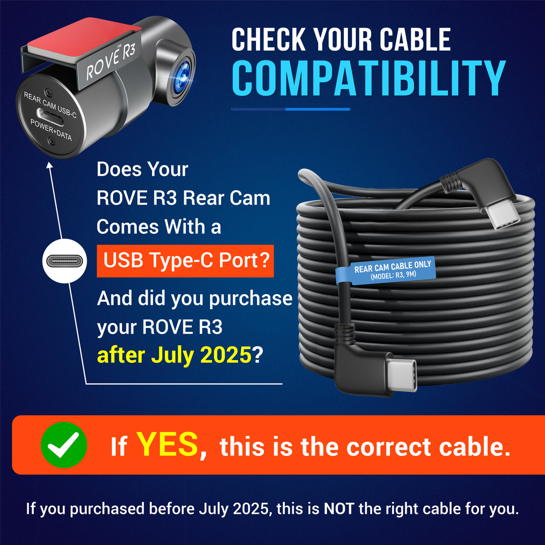 rear cam cable for rove r3 dash cam