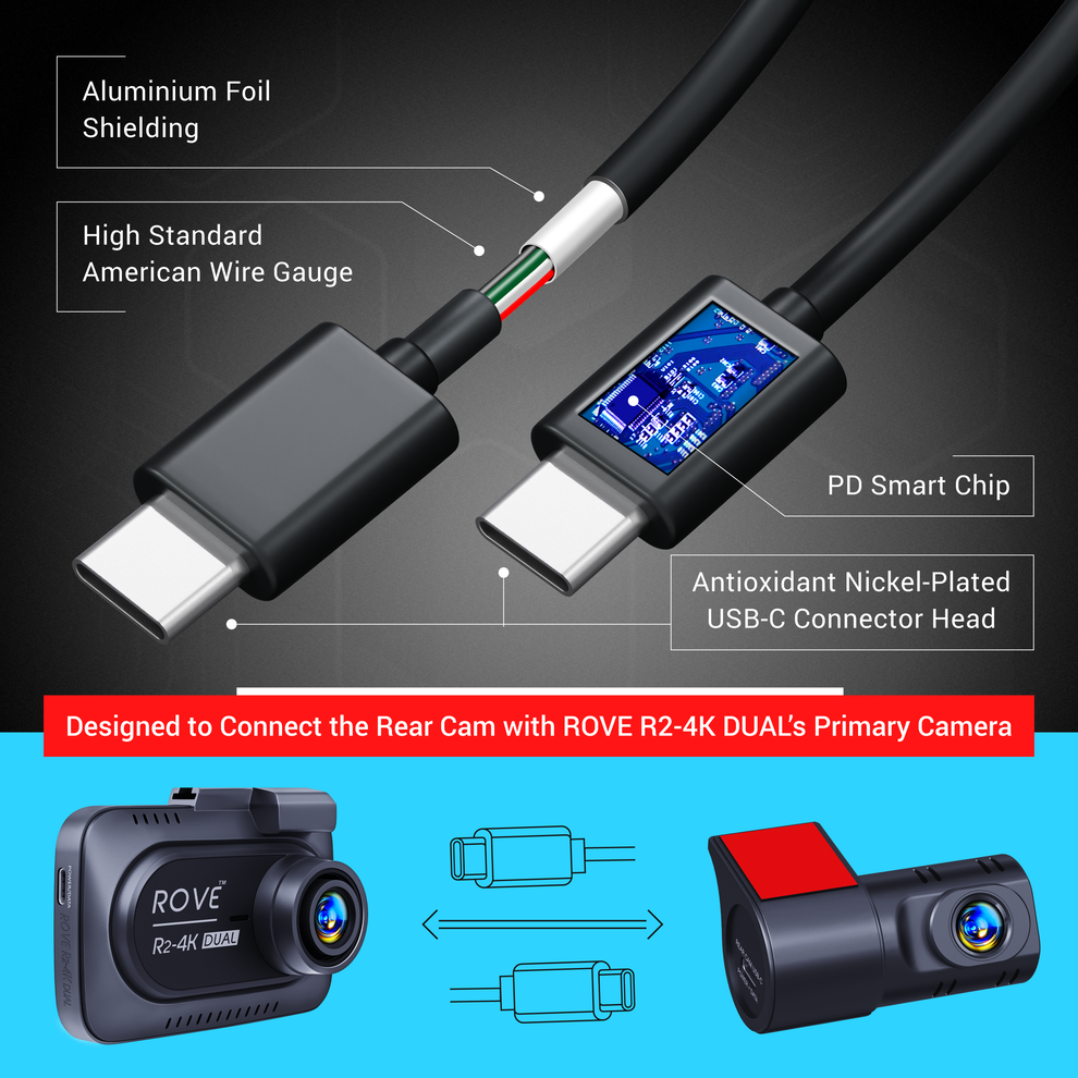 ROVE Ultimate 6M Rear Camera Cable for R2-4K DUAL Dash Cam - Ultimate