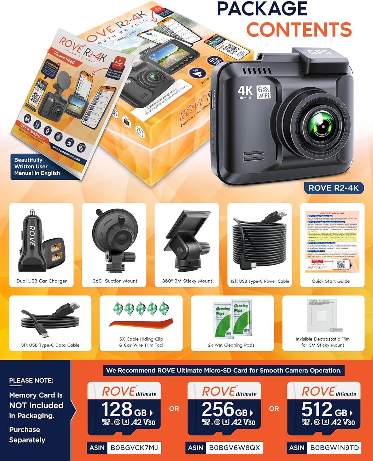 ROVE R2-4K Dash Cam 4K Ultra HD 2160P Car Dashboard Camera Built In Wi-Fi 6 & GPS
