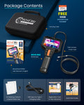 Borescope kit contents with carrying case, handheld unit, probe cable, and accessories