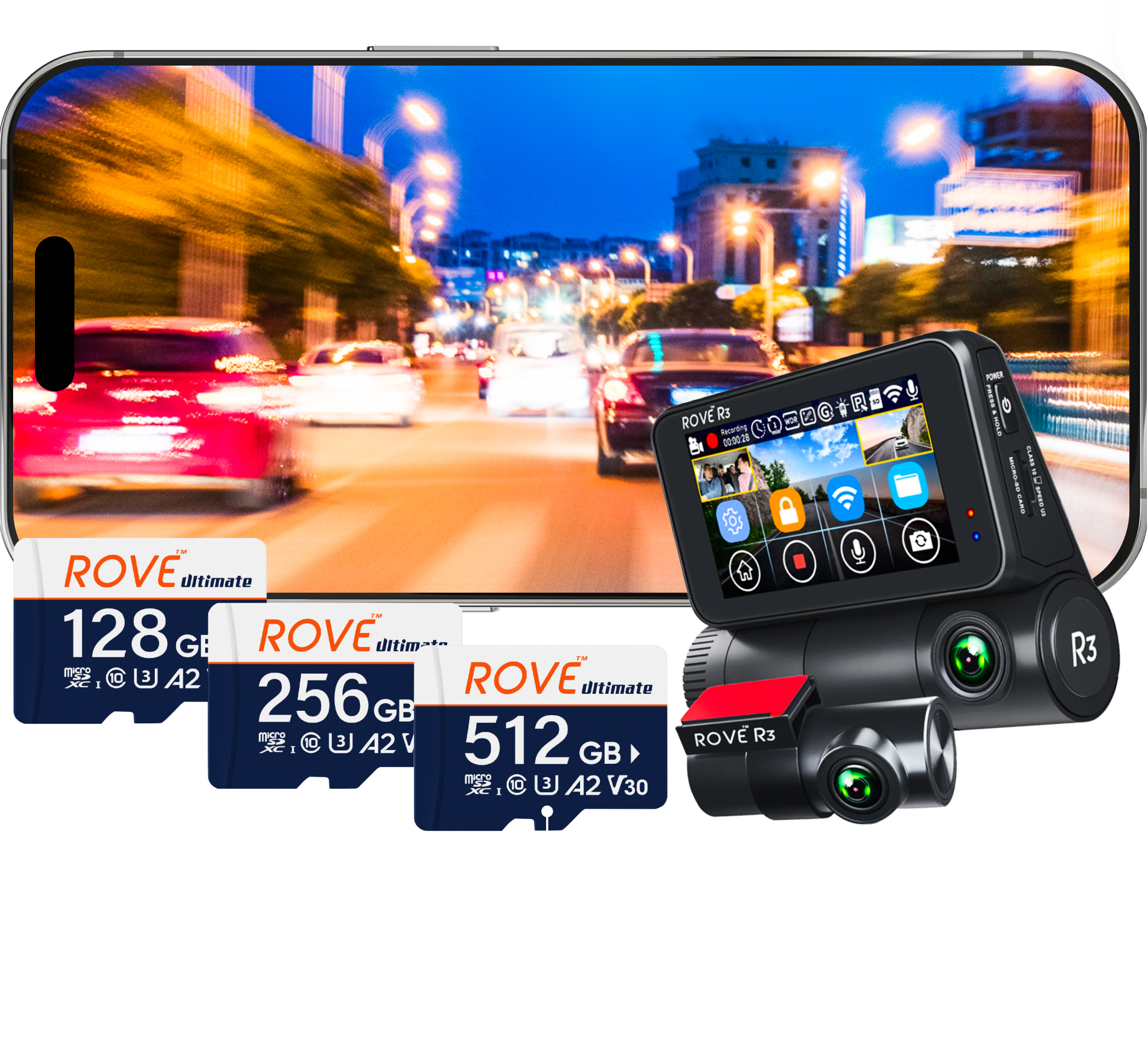 Live Cam Rover ROVE R3, 3 Channel Touch Screen Dash Cam with Built-in Dual-Band 5GHz