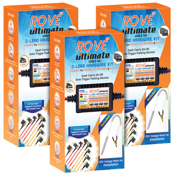 3 x ROVE Ultimate 3-Lead USB Type-C Hardwire Kit | for ROVE R2, R2 PRO, R2 DUAL and R3 Dash Cam | Check Compatibility Image Before Purchasing