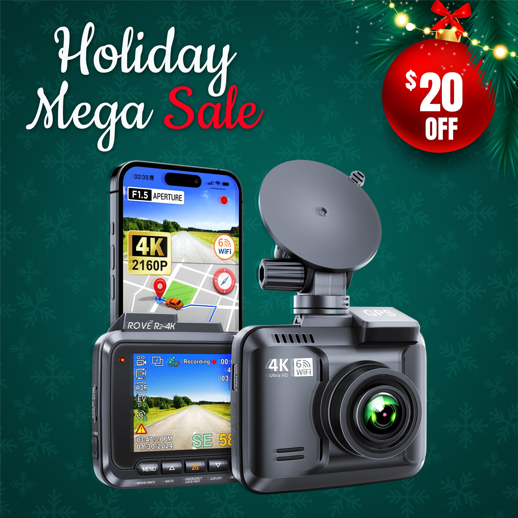 ROVE R2-4K Dash Cam 4K Ultra HD 2160P Car Dashboard Camera Built In Wi-Fi 6 & GPS