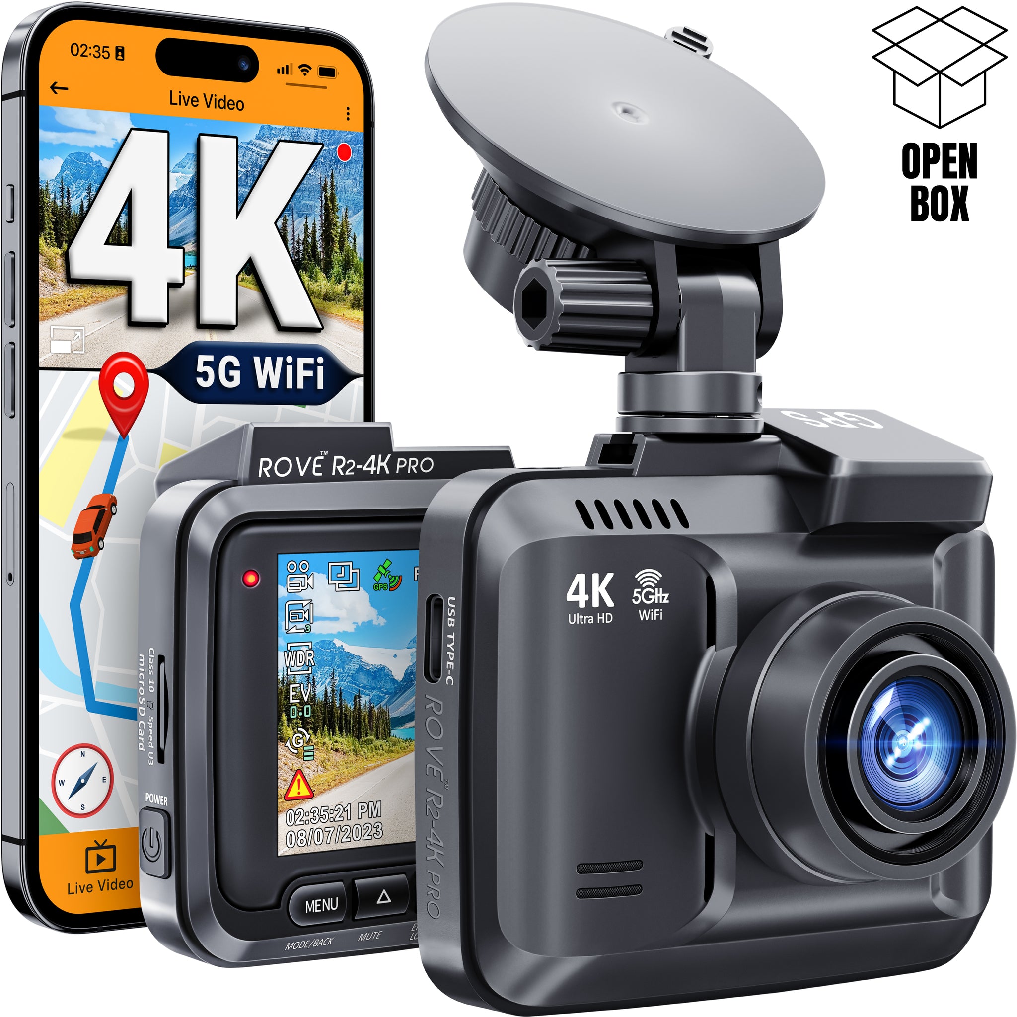 ROVE R2-4K Pro Dash Cam - Returned Item within their 1st 30-days [Open Box]