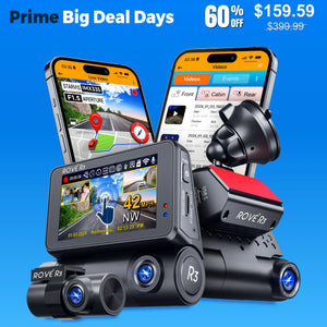 ROVE R3, 3 Channel Touch Screen Dash Cam with Built-in Dual-Band 5GHz WiFi, Built-in GPS, 24 Hr Parking Monitor, Super Capacitor, WDR, G-Sensor, Night Vision