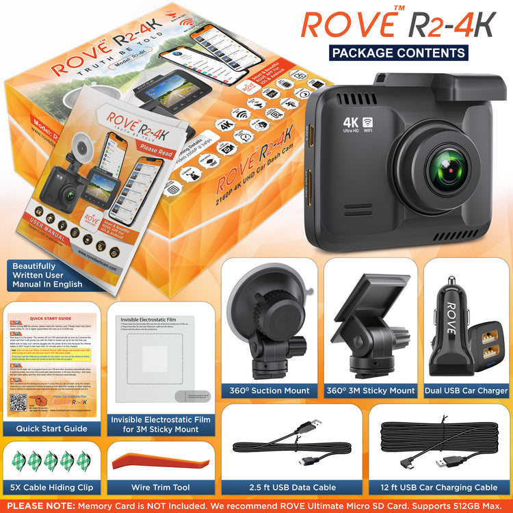 ROVE R2-4K Dash Cam - Returned Item within their 1st 30-days [Open Box]