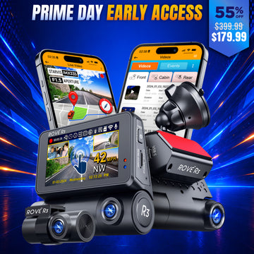 ROVE R3, 3 Channel Touch Screen Dash Cam with Built-in Dual-Band 5GHz WiFi, Built-in GPS, 24 Hr Parking Monitor, Super Capacitor, WDR, G-Sensor, Night Vision