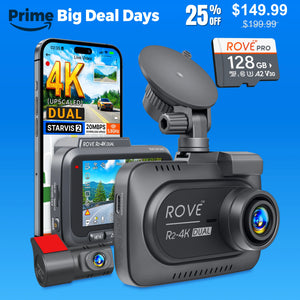 ROVE R2-4K DUAL Dash Cam Front and Rear, 4K Upscaled + 1080P,  STARVIS 2 Sensor, FREE 128GB Card Included, 5.8GHz WiFi