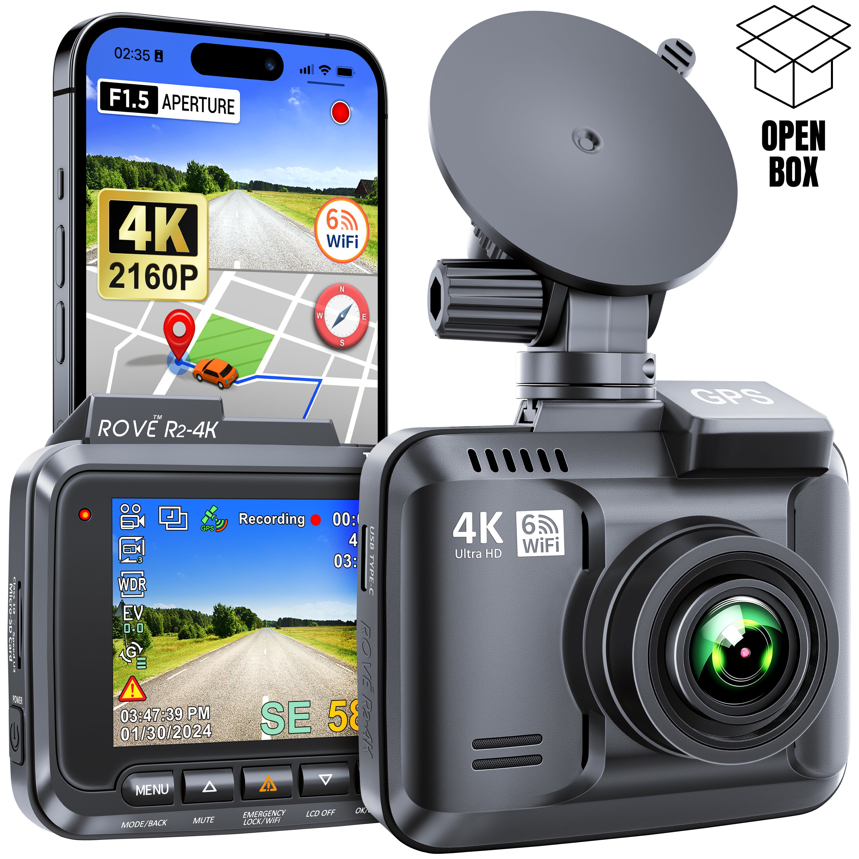 ROVE R2-4K Dash Cam - Returned Item within their 1st 30-days [Open Box]