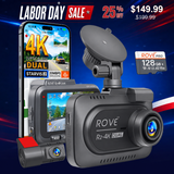 ROVE R2-4K DUAL Dash Cam Front and Rear, 4K Upscaled + 1080P,  STARVIS 2 Sensor, FREE 128GB Card Included, 5.8GHz WiFi