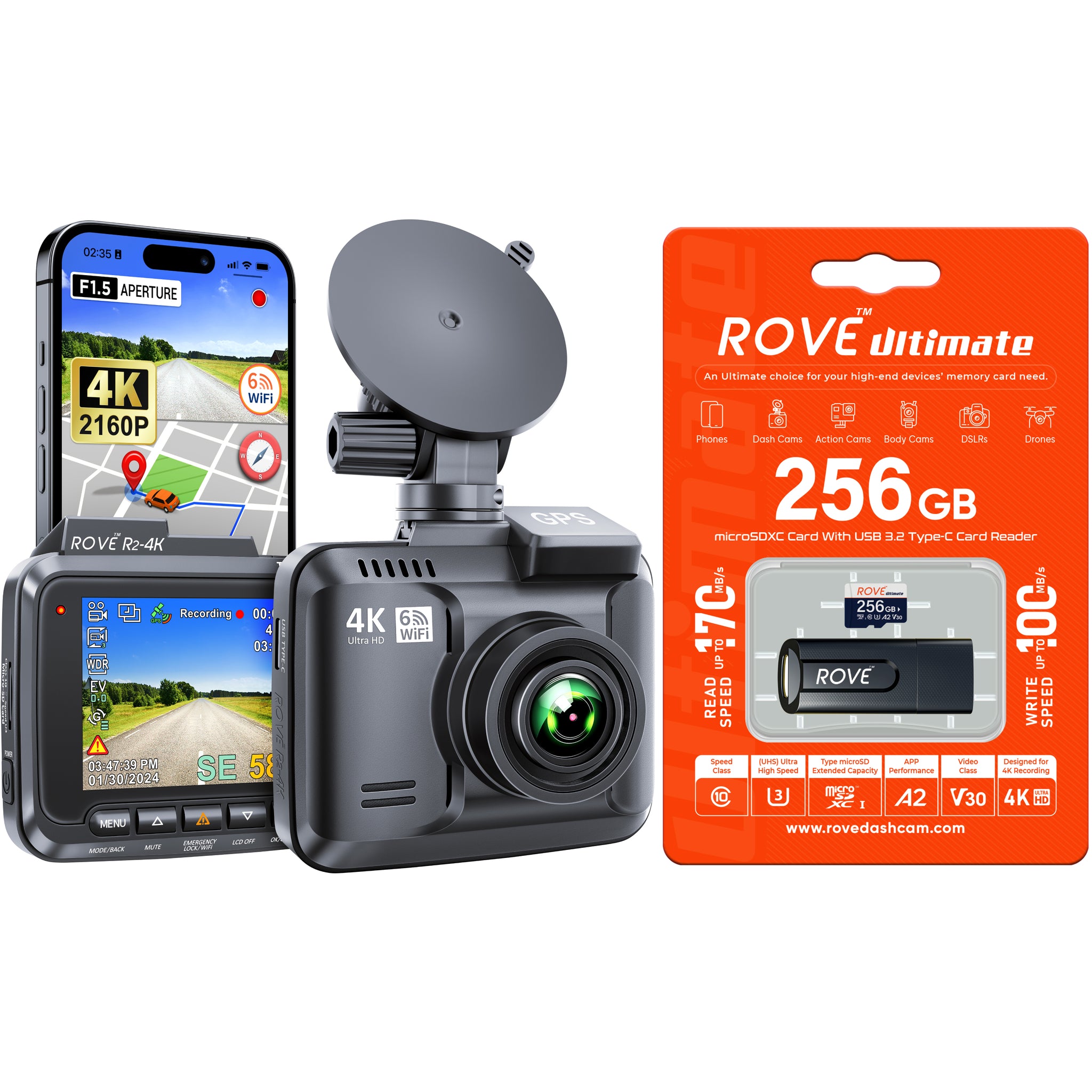 [Bundle] ROVE R2-4K Dash Cam | ROVE Ultimate 256GB microSD Card