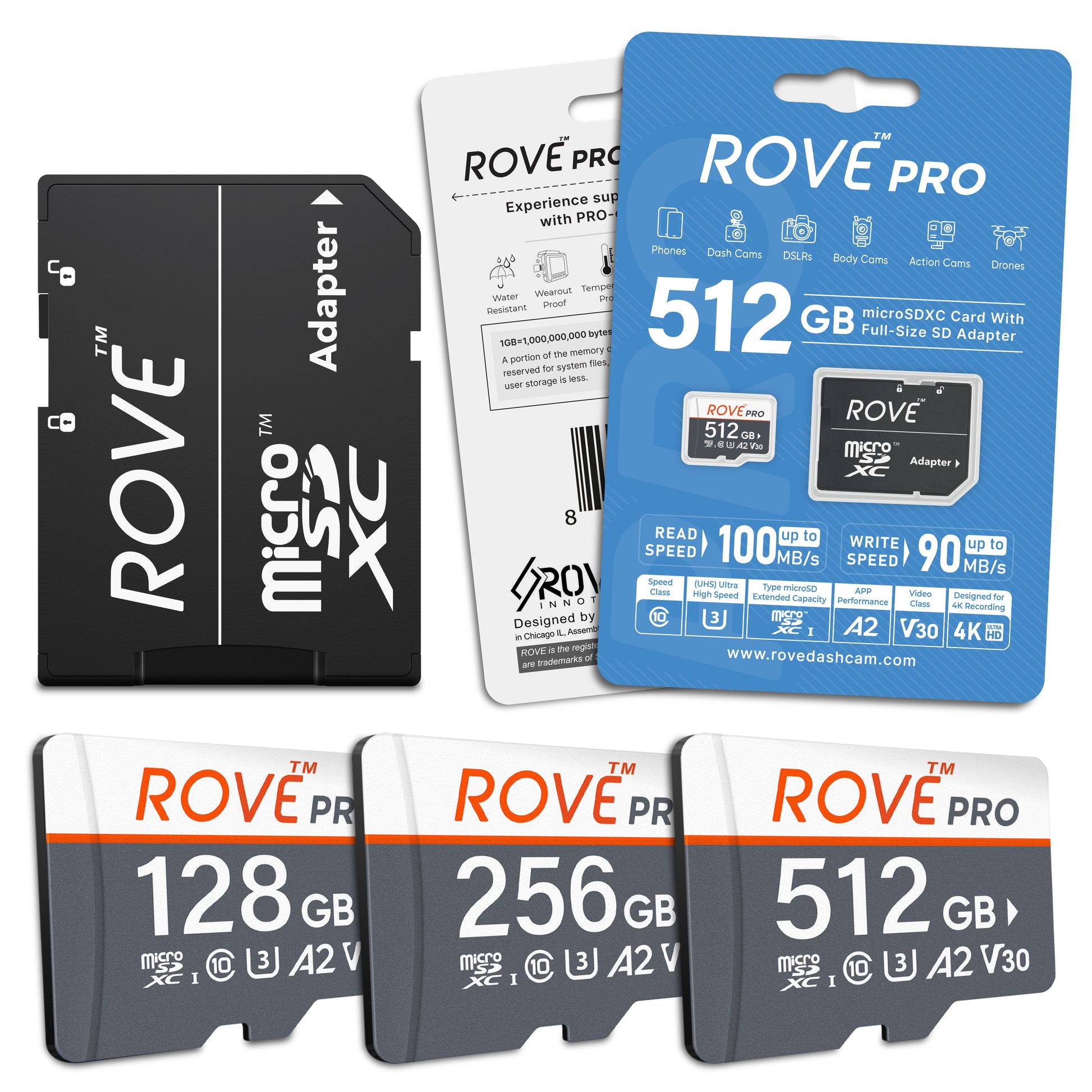ROVE PRO microSD Card with Full-Size SD Adapter 256GB