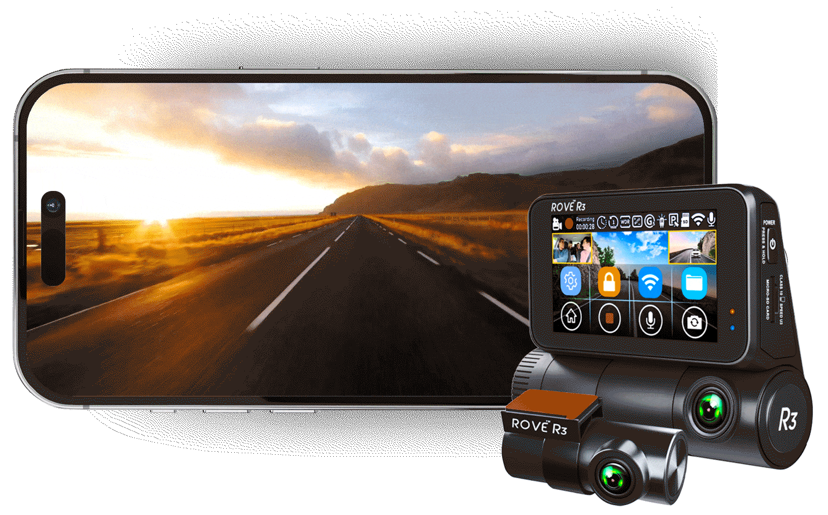 Live Cam Rover ROVE R3, 3 Channel Touch Screen Dash Cam with Built-in Dual-Band 5GHz