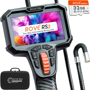 ROVE RS2 Articulating Borescope Camera with Light, 2-Way 210°, 32GB Card | 1080P FHD Industrial Endoscope, Inspection Camera, 4.3in IPS, IP67, 6 LED, 6.2mm Semi-Rigid Probe, Automotive, Plumbing, HVAC