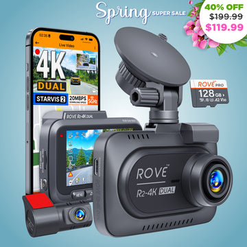 ROVE R2-4K DUAL Dash Cam Front and Rear, STARVIS 2 Sensor, FREE 128GB Card Included, 5G WiFi