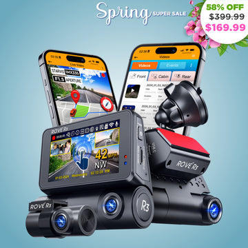 ROVE R3, 3 Channel Touch Screen Dash Cam with Built-in Dual-Band 5GHz WiFi, Built-in GPS, 24 Hr Parking Monitor, Super Capacitor, WDR, G-Sensor, Night Vision