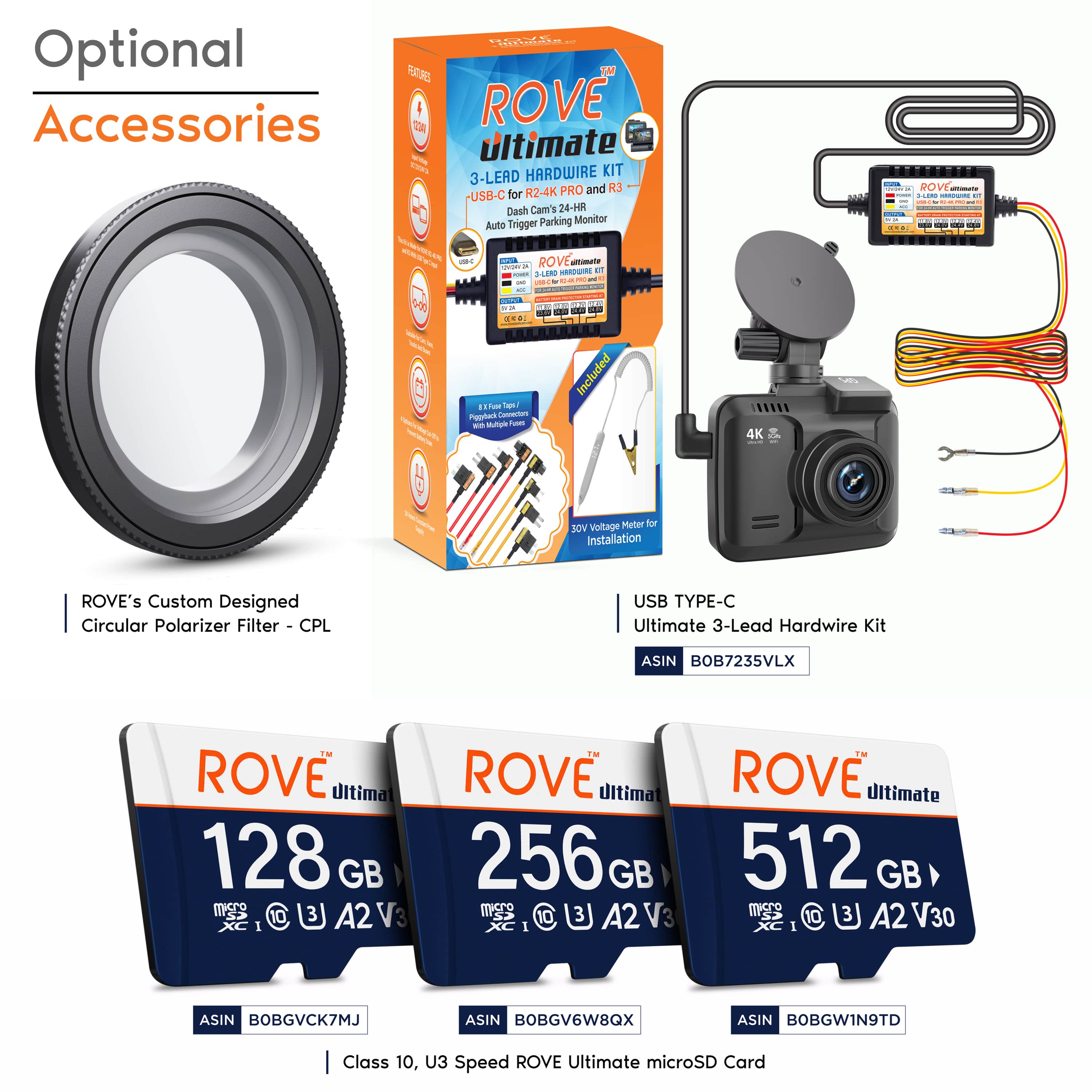 ROVE R2-4K PRO Dash Cam  | FREE 128 PRO GB SD Card