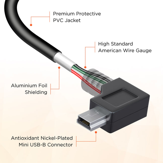 ROVE Ultimate 12ft Mini USB Car Charging Power Cable for R2-4K Dash Cam