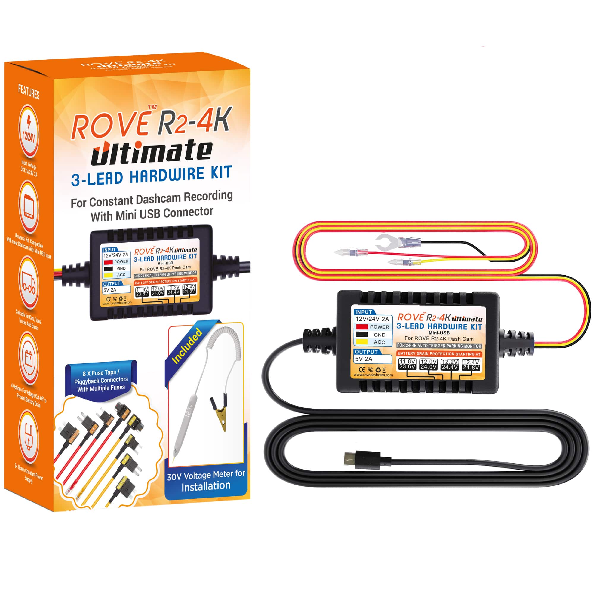 ROVE Ultimate 3-Lead Hardwire Kit for ROVE R2-4K Dash Cam