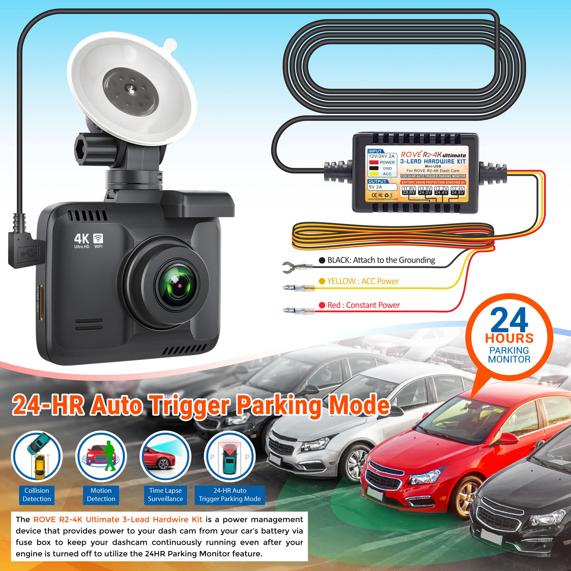 ROVE Ultimate 3-Lead Hardwire Kit for ROVE R2-4K Dash Cam