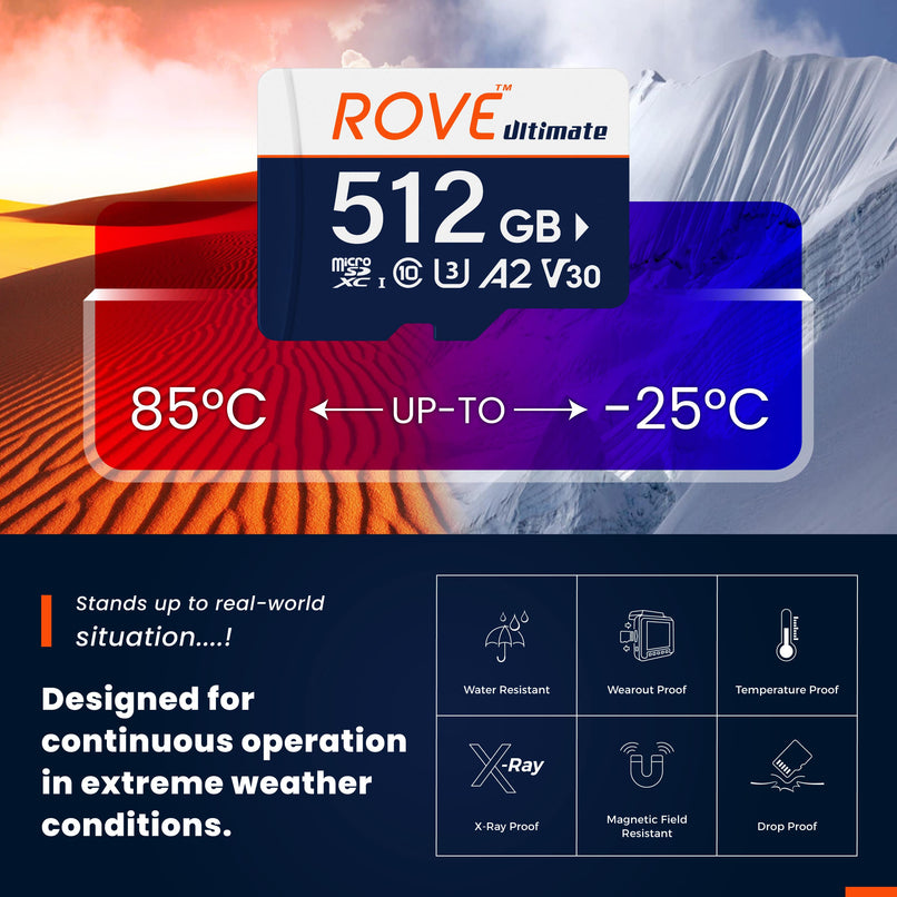 Rove Ultimate 128GB/256GB/512GB Micro SDXC Card with USB 3.2 Gen-1 Type-C card reader, Micro SD memory card for dash cam, Up to 170MB/s Read, 100MB/s Write, U3, Class10